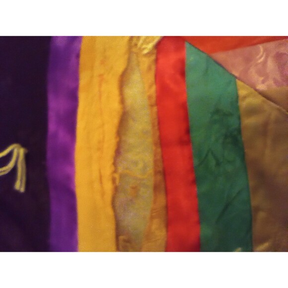 Vintage Patchwork Quilt Satin Velvet Diamonds 90s Signed PHOTOS Cond. 80" X 100" - Picture 4 of 13